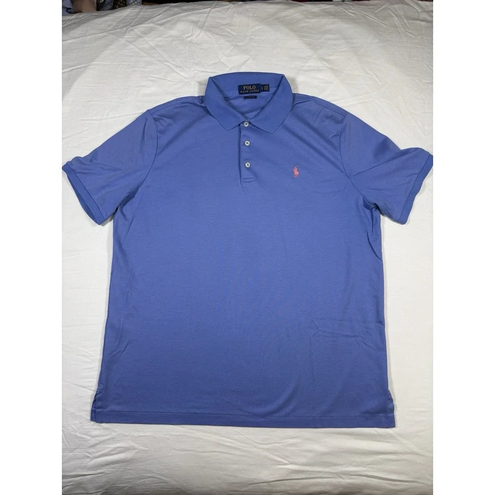 Polo Ralph Lauren Polo Shirt Mens Large Blue Pique Cotton Classic Fit Pony